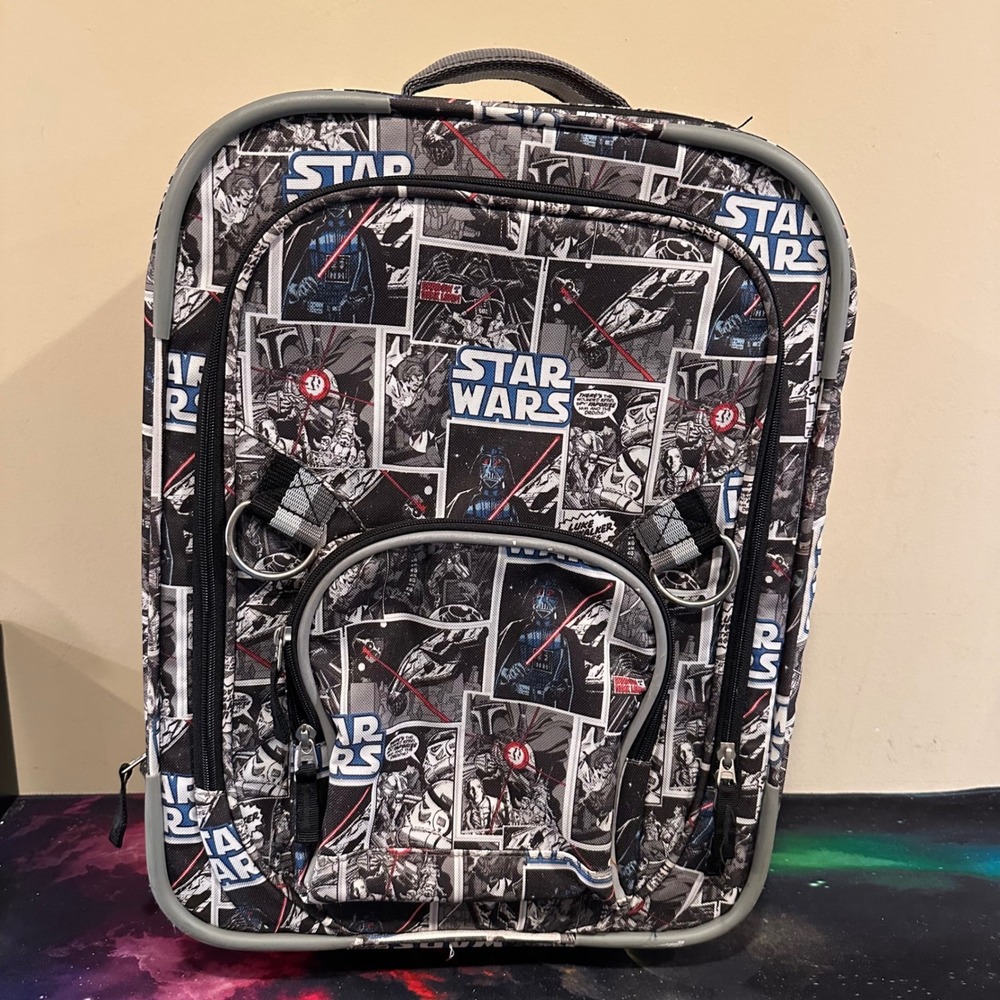 Star Wars Comic Book Print Rolling Suitcase Carry On Luggage Grey Black